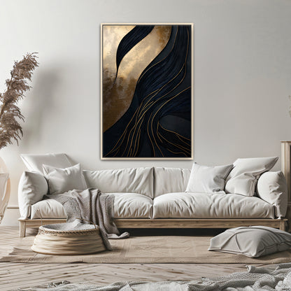 Abstract Wall Art  Framed Canvas Print - "Obsidian Drift"