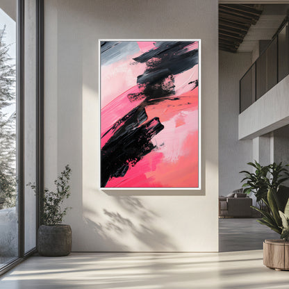 Abstract Wall Art Framed Canvas Print - "Obsidian Rush"