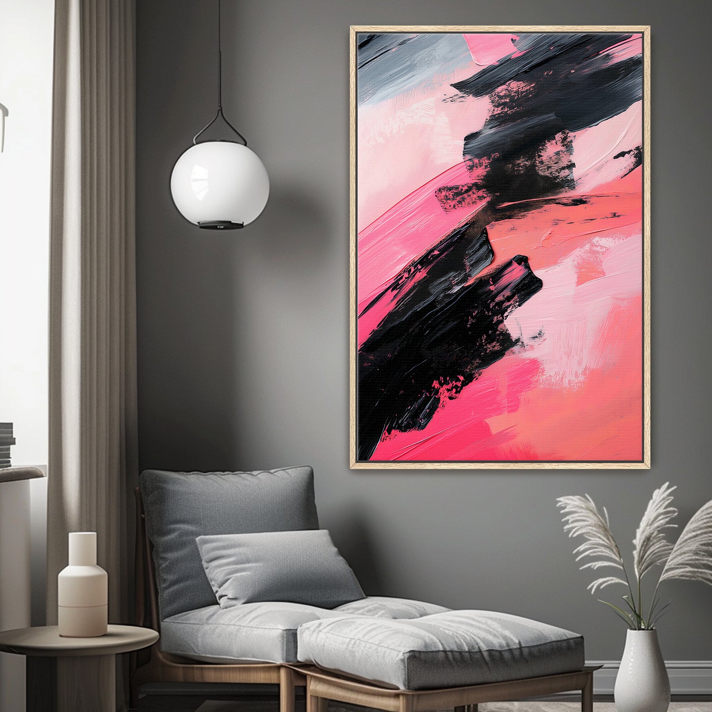 Abstract Wall Art Framed Canvas Print - "Obsidian Rush"