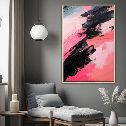 Abstract Wall Art Framed Canvas Print - "Obsidian Rush"