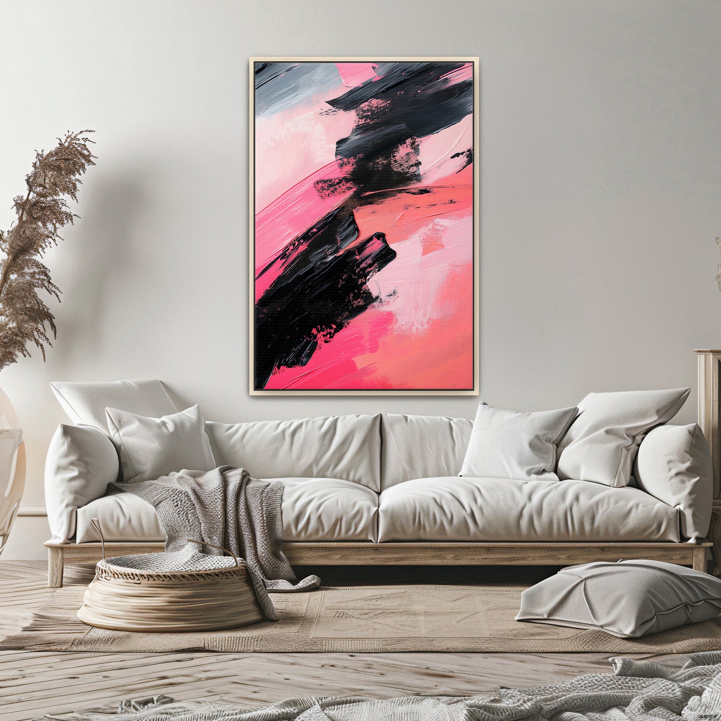 Abstract Wall Art Framed Canvas Print - "Obsidian Rush"