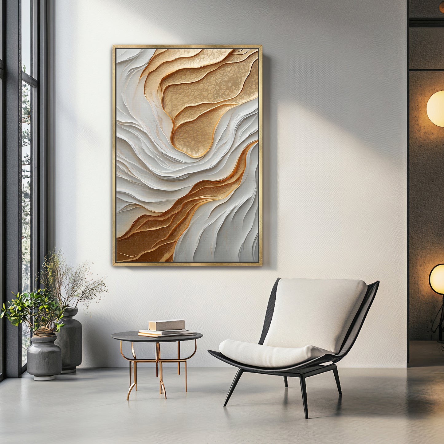 Modern Abstract Wall Art Framed Canvas Print - "Lustrous Strata"