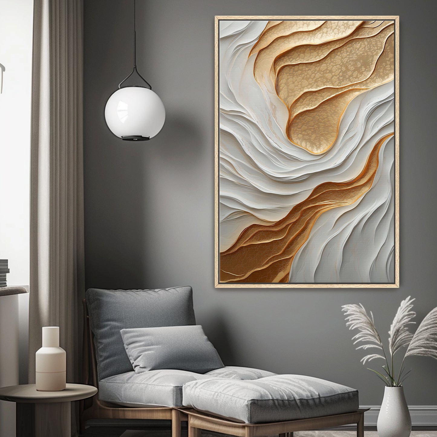 Modern Abstract Wall Art Framed Canvas Print - "Lustrous Strata"