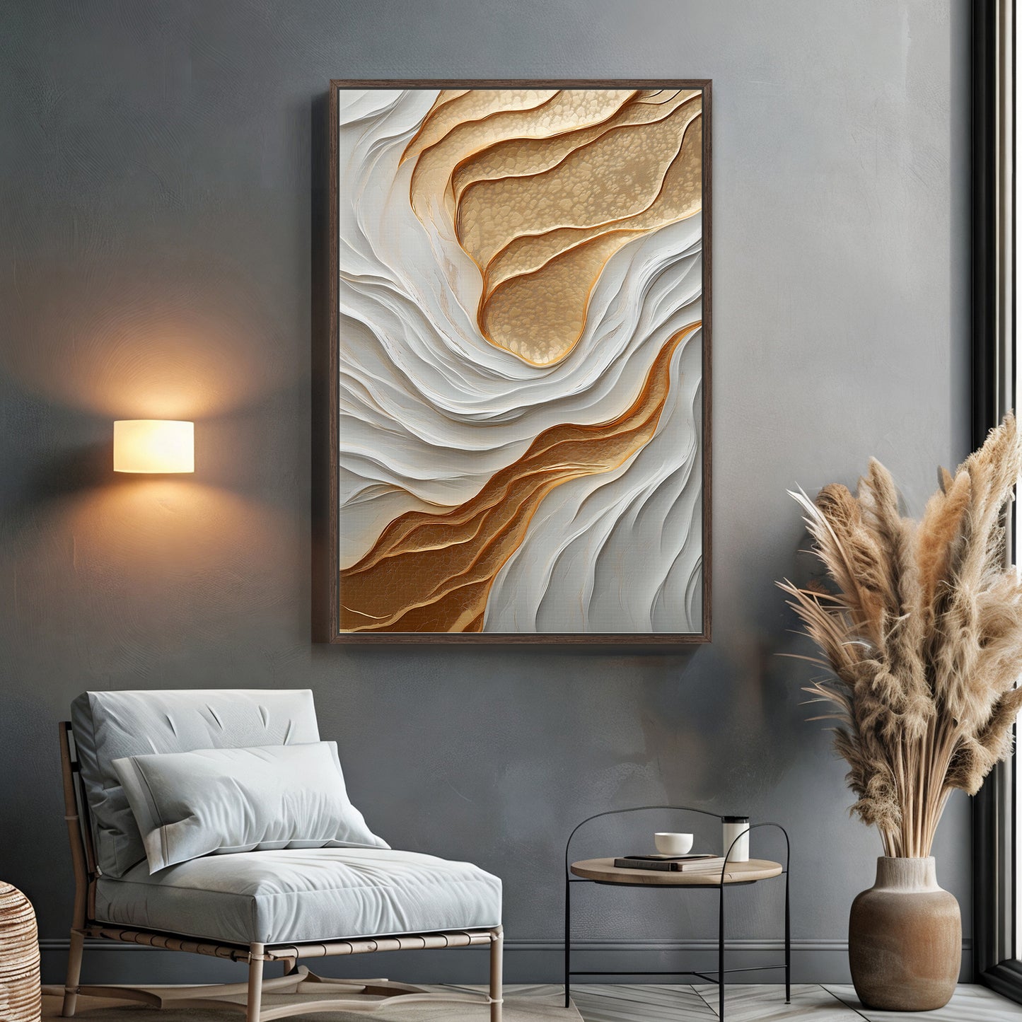 Modern Abstract Wall Art Framed Canvas Print - "Lustrous Strata"