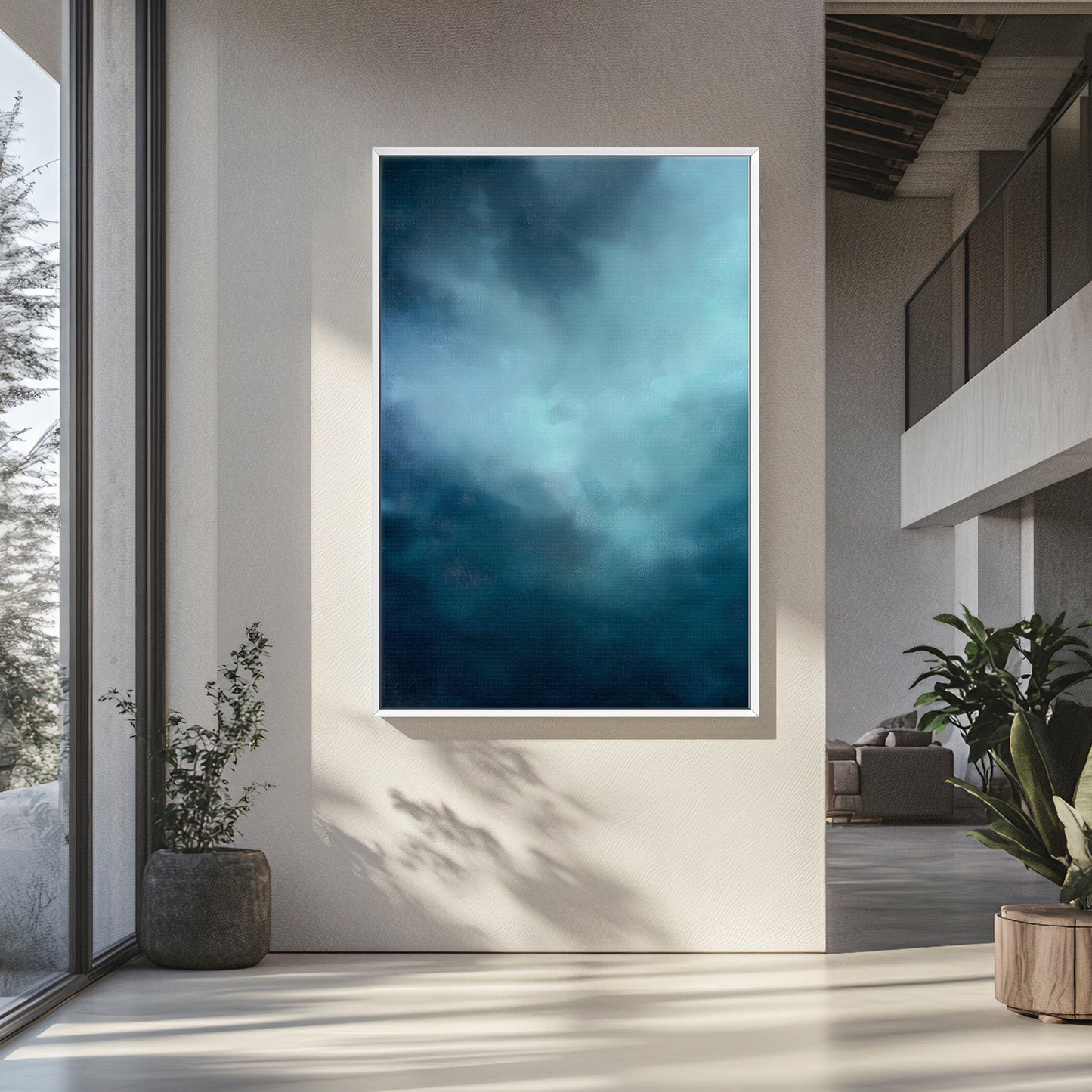 Abstract Minimalist Wall Art Framed Canvas Print - "Luminous Void"