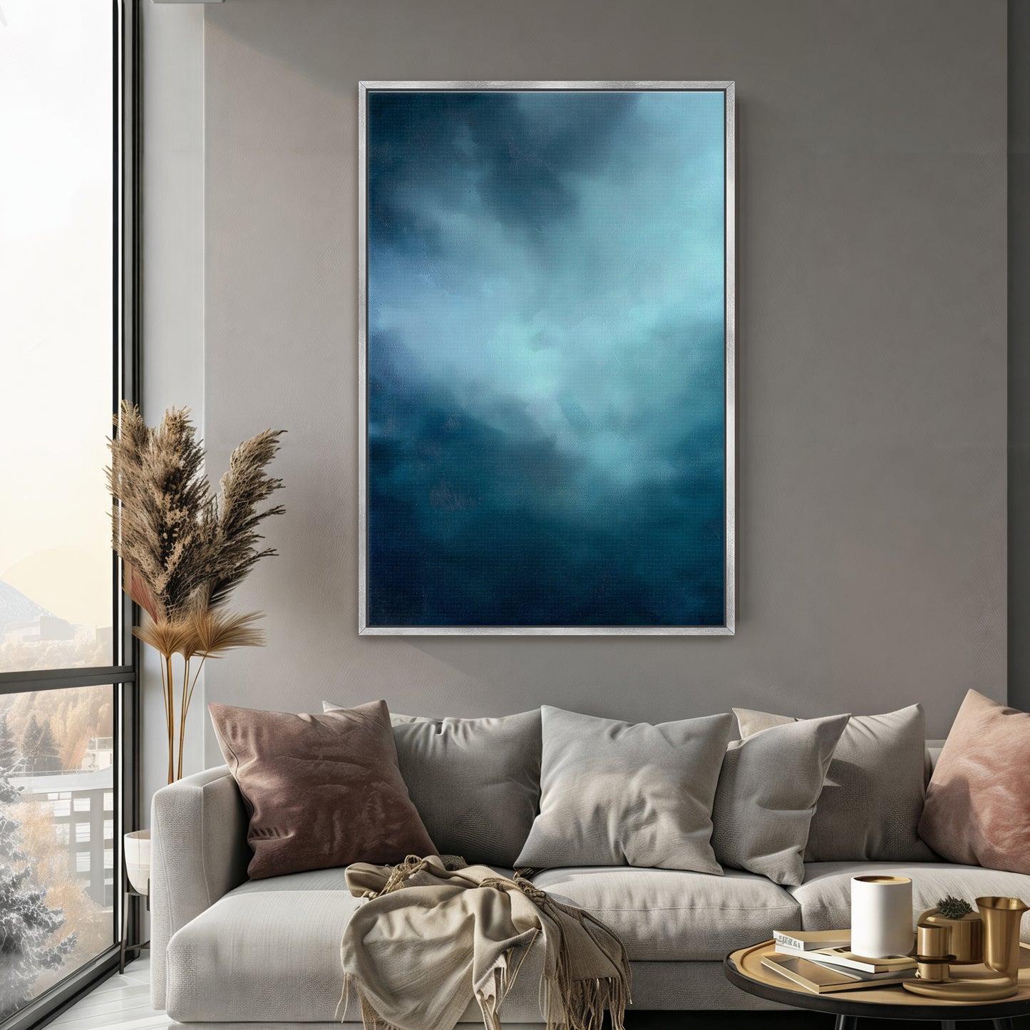 Abstract Minimalist Wall Art Framed Canvas Print - "Luminous Void"