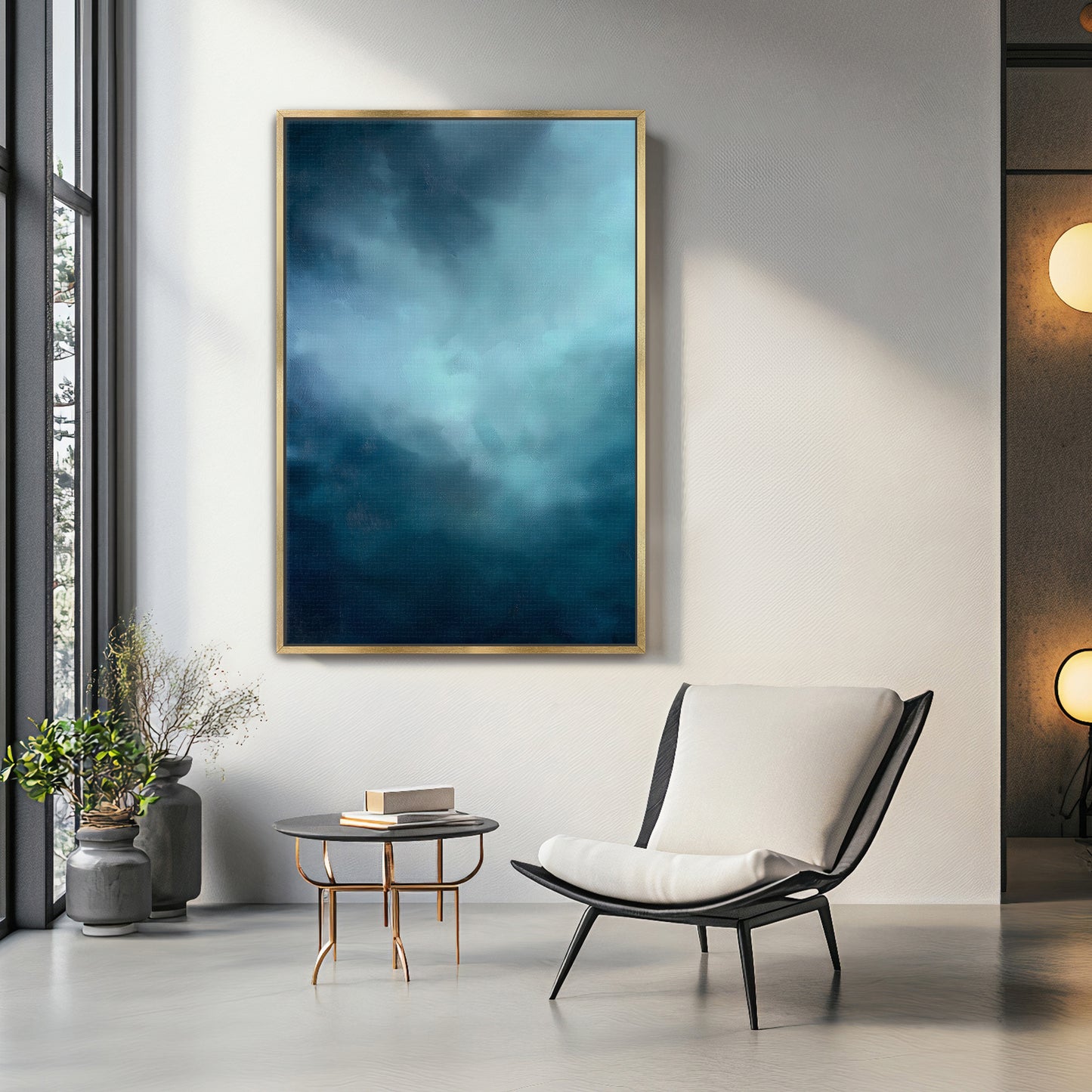 Abstract Minimalist Wall Art Framed Canvas Print - "Luminous Void"