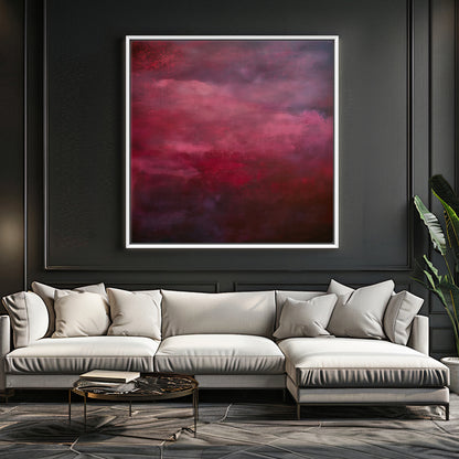 Abstract Minimalist Wall Art Framed Canvas Print - "Crimson Veil"