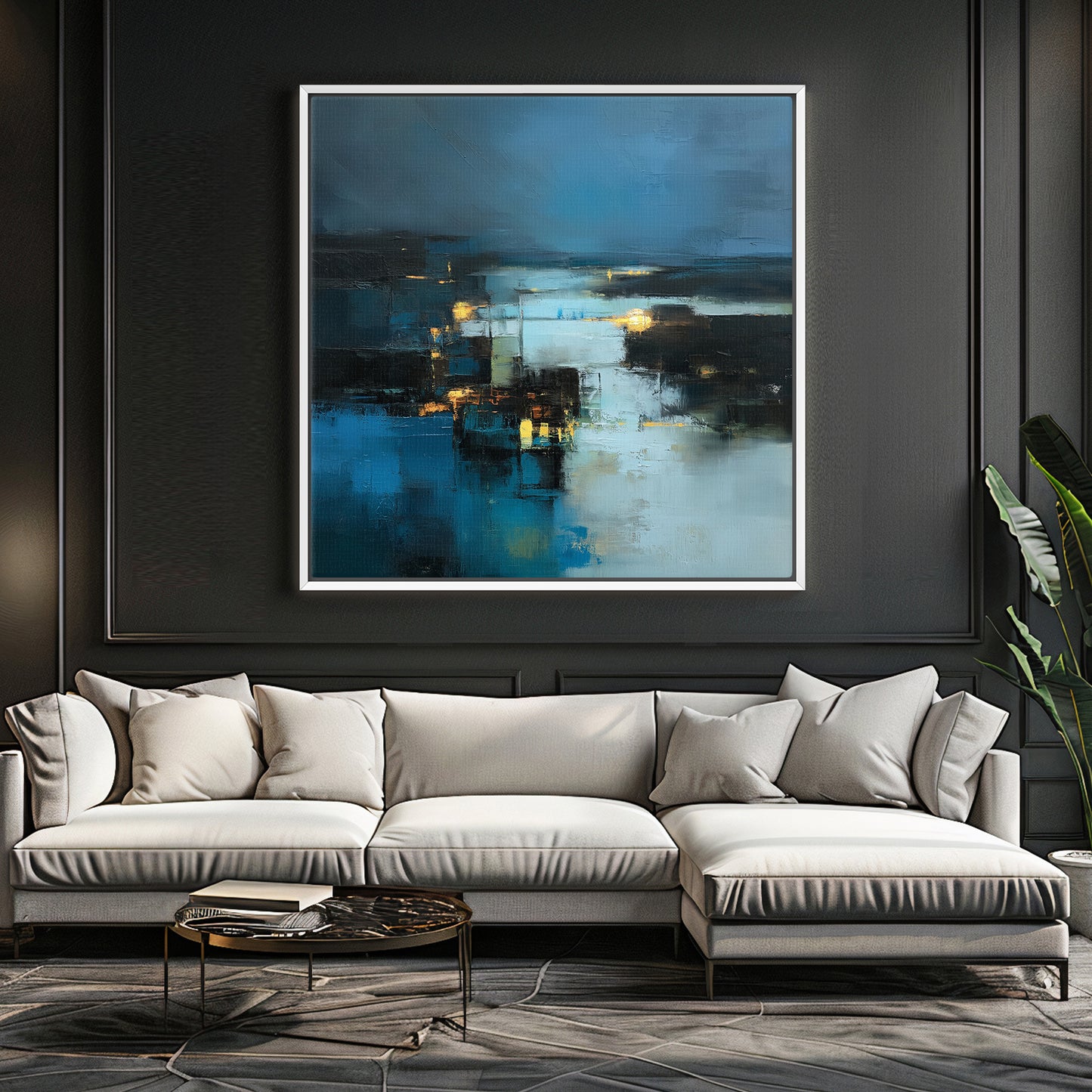 Abstract Wall Art Framed Canvas Print - "Harbor Lights"