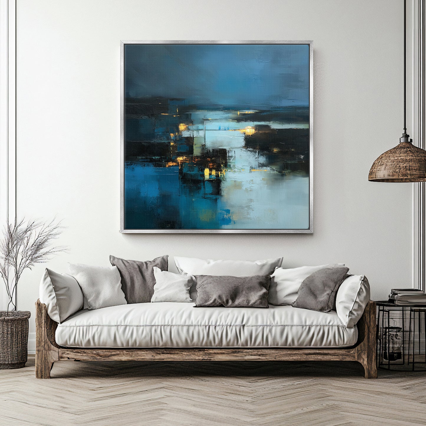 Abstract Wall Art Framed Canvas Print - "Harbor Lights"