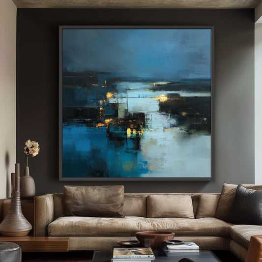 Abstract Wall Art Framed Canvas Print - "Harbor Lights"