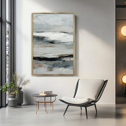 Abstract Minimalist Wall Art Framed Canvas Print - "Winter Horizon"