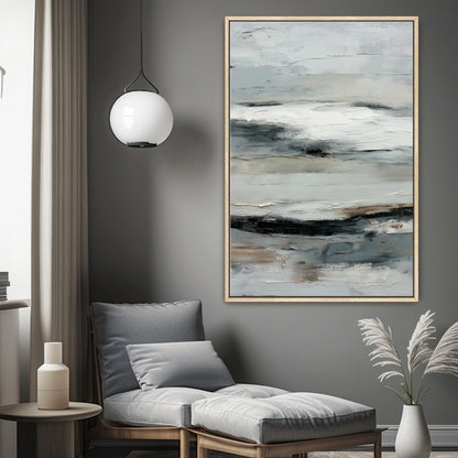 Abstract Minimalist Wall Art Framed Canvas Print - "Winter Horizon"