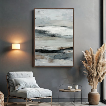 Abstract Minimalist Wall Art Framed Canvas Print - "Winter Horizon"