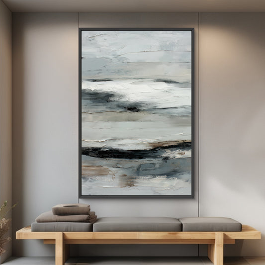 Abstract Minimalist Wall Art Framed Canvas Print - "Winter Horizon"