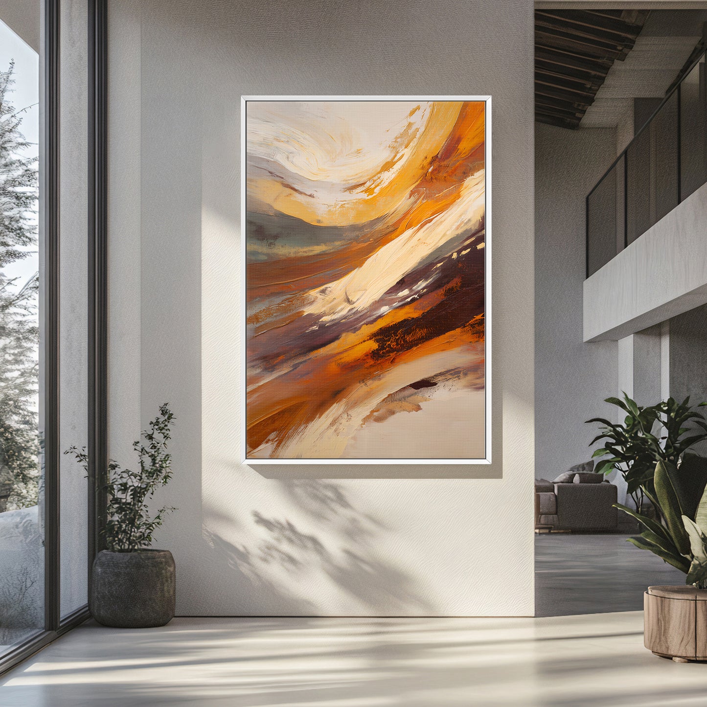 Modern Abstract Framed Canvas Wall Art - "Terra Swirl"