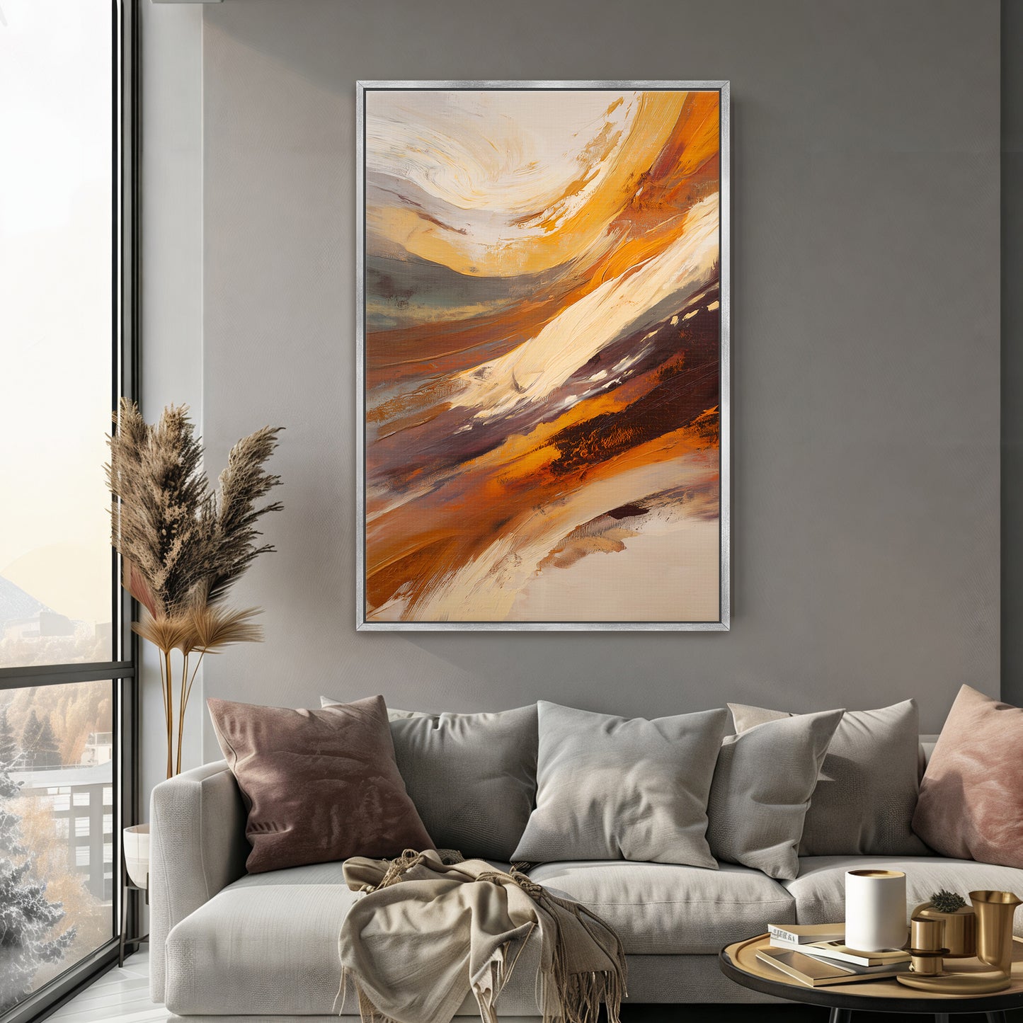 Modern Abstract Framed Canvas Wall Art - "Terra Swirl"