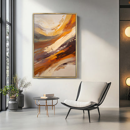 Modern Abstract Framed Canvas Wall Art - "Terra Swirl"