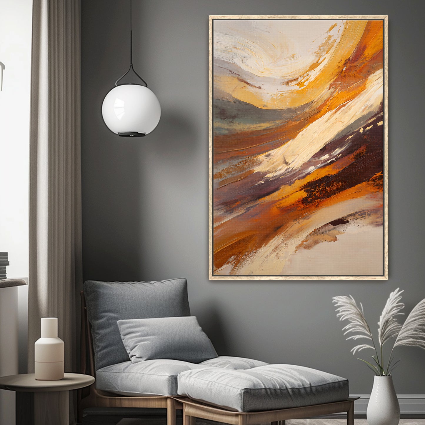 Modern Abstract Framed Canvas Wall Art - "Terra Swirl"