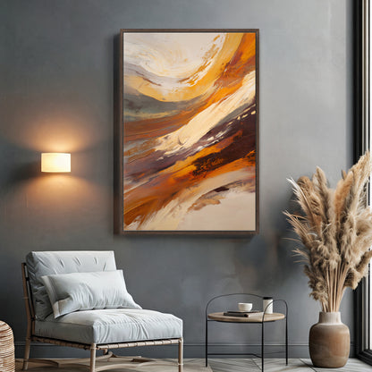 Modern Abstract Framed Canvas Wall Art - "Terra Swirl"