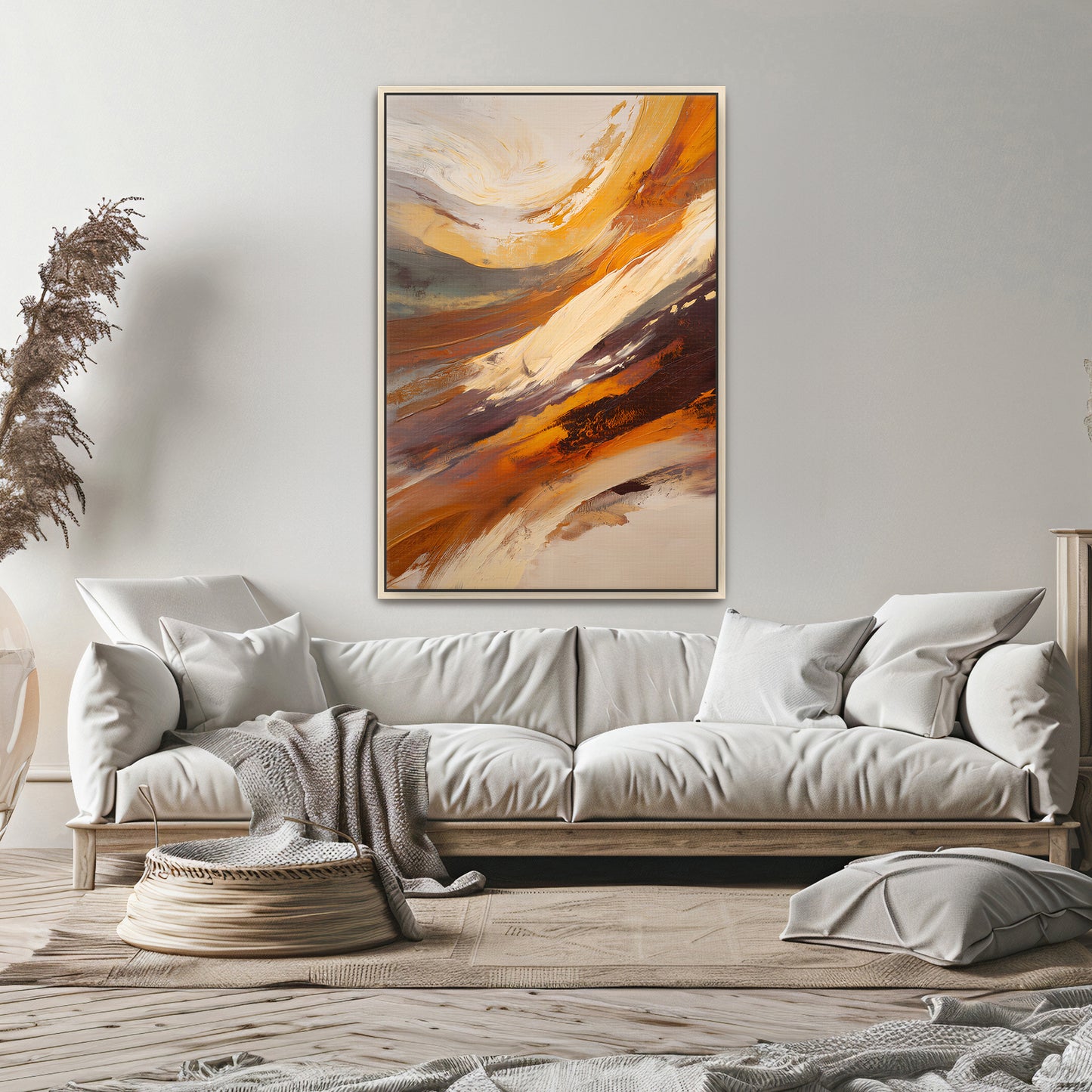 Modern Abstract Framed Canvas Wall Art - "Terra Swirl"