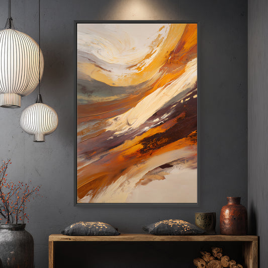 Modern Abstract Framed Canvas Wall Art - "Terra Swirl"