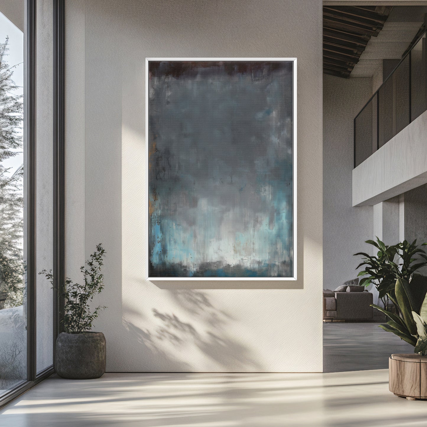 Abstract Minimalist Framed Canvas Wall Art - "Submerged Light"