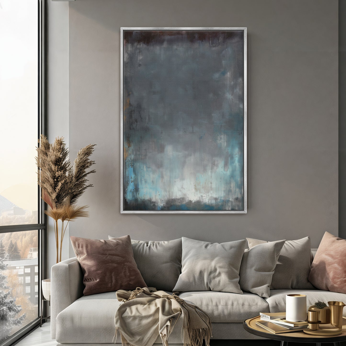 Abstract Minimalist Framed Canvas Wall Art - "Submerged Light"