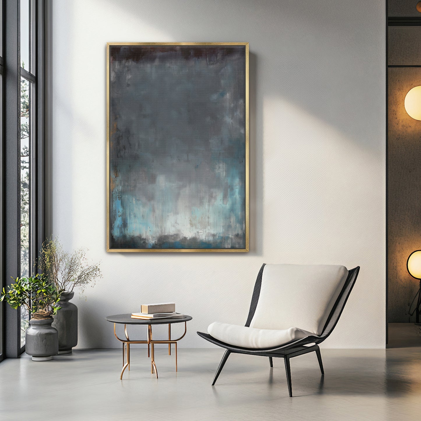 Abstract Minimalist Framed Canvas Wall Art - "Submerged Light"