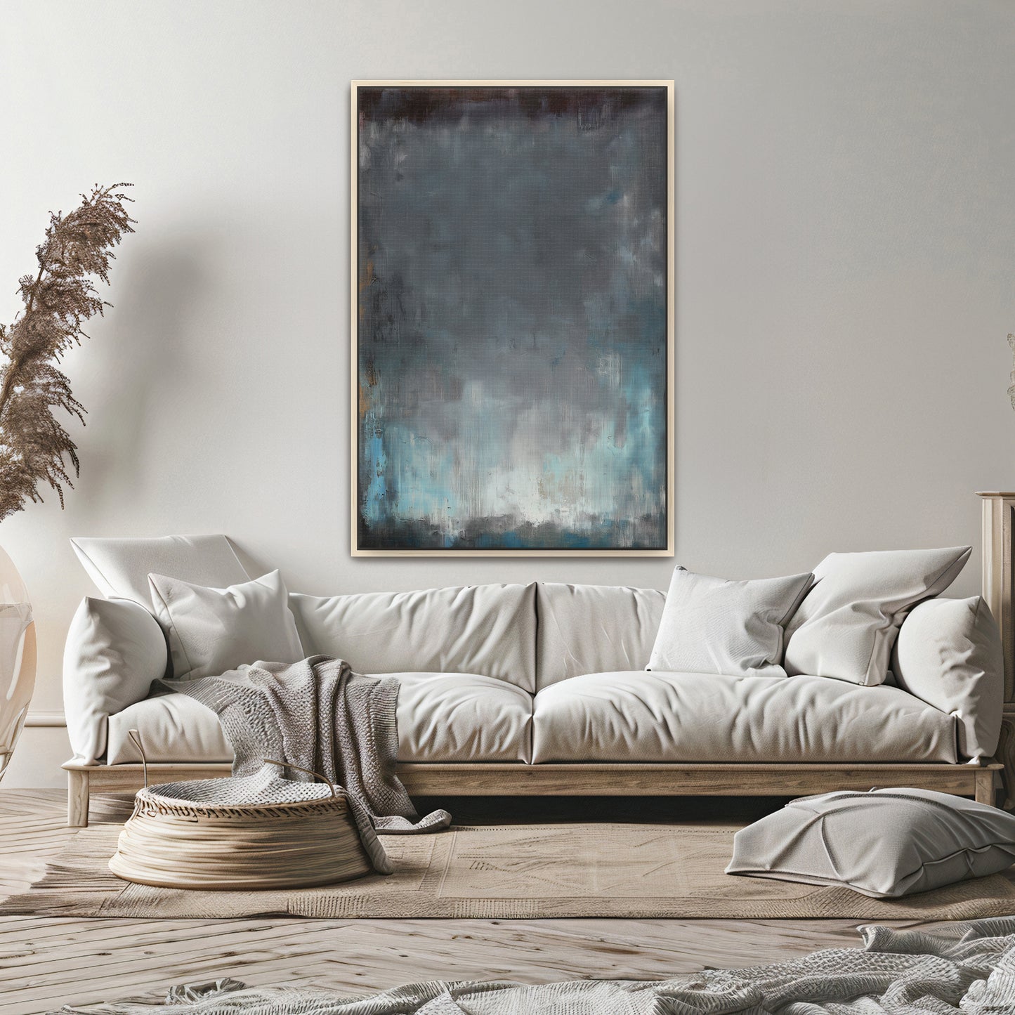 Abstract Minimalist Framed Canvas Wall Art - "Submerged Light"