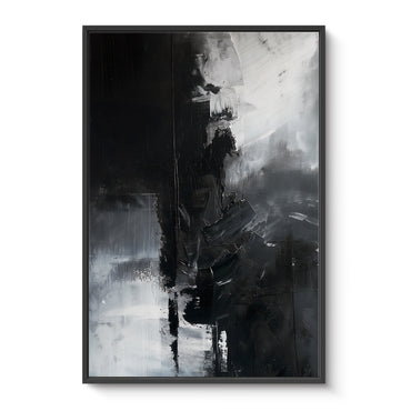 Abstract Monochromatic Framed Canvas Wall Art - "Midnight Fragment"