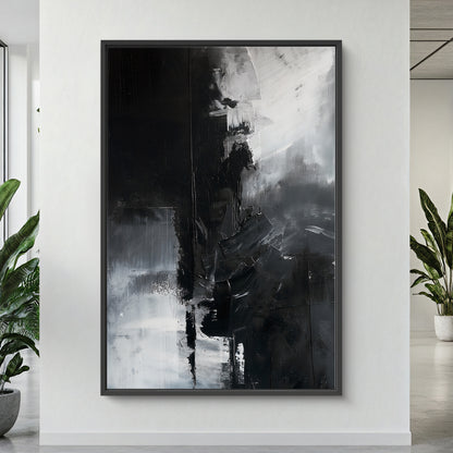 Abstract Monochromatic Framed Canvas Wall Art - "Midnight Fragment"