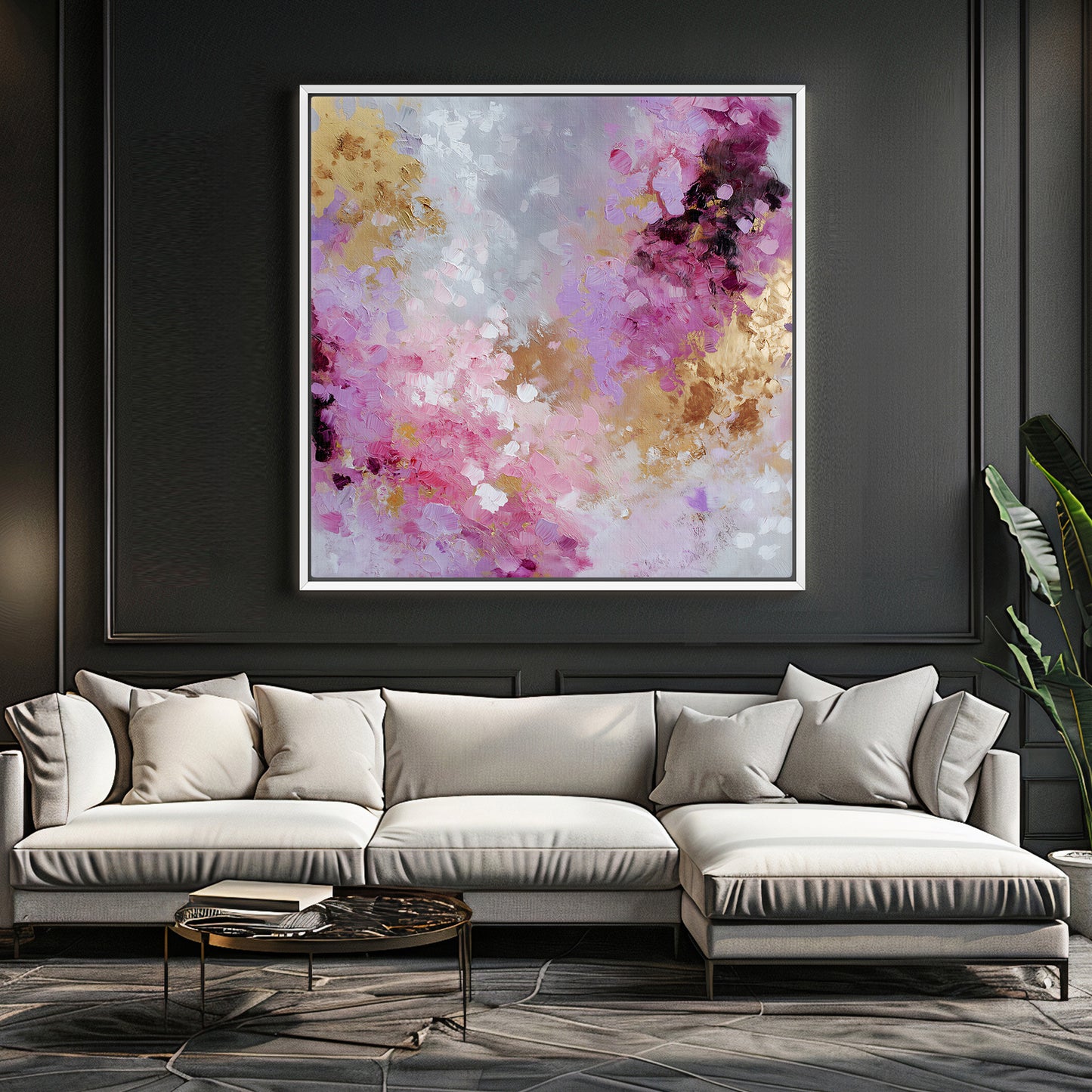 Abstract Luxury Framed Canvas Wall Art - "Opulent Haze"