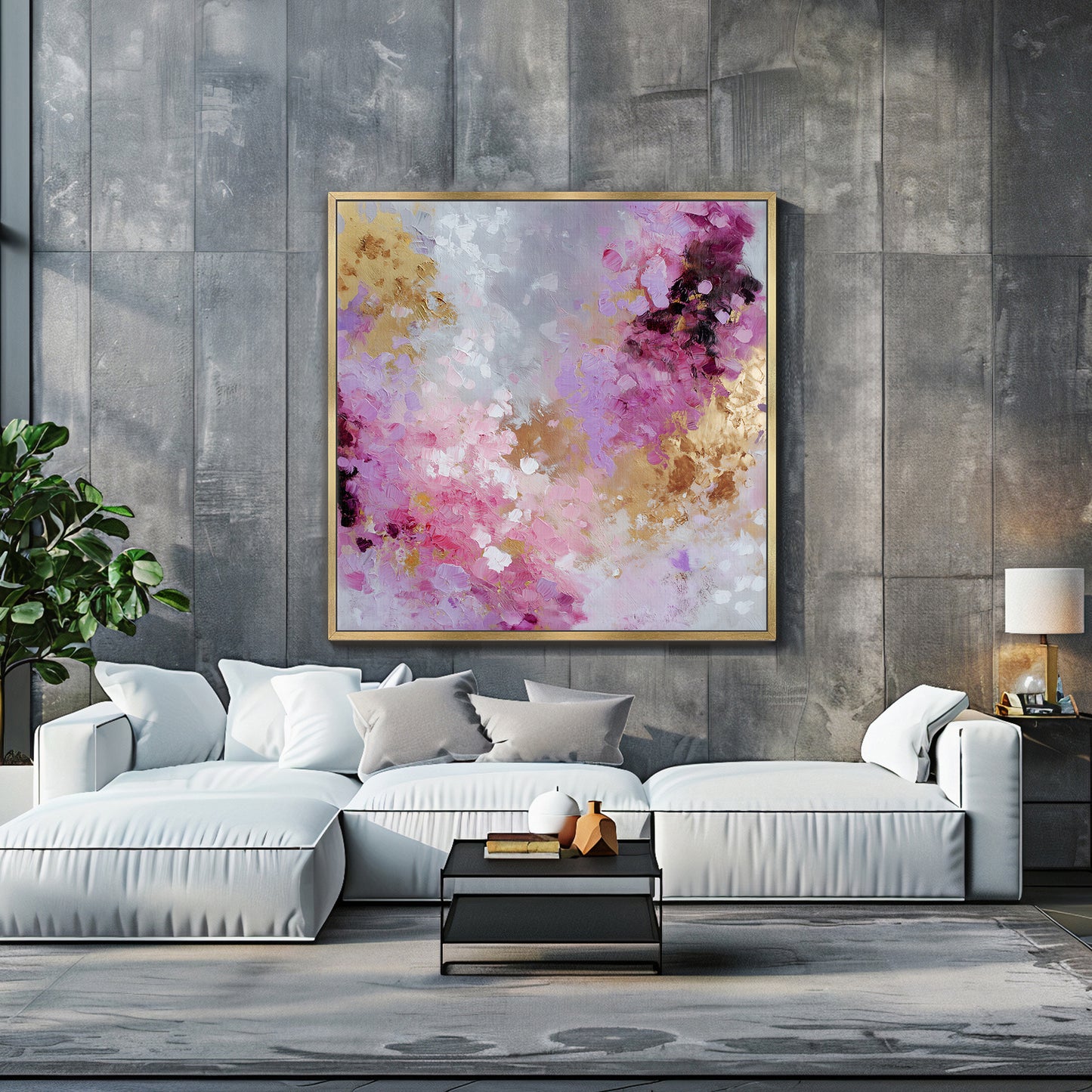 Abstract Luxury Framed Canvas Wall Art - "Opulent Haze"