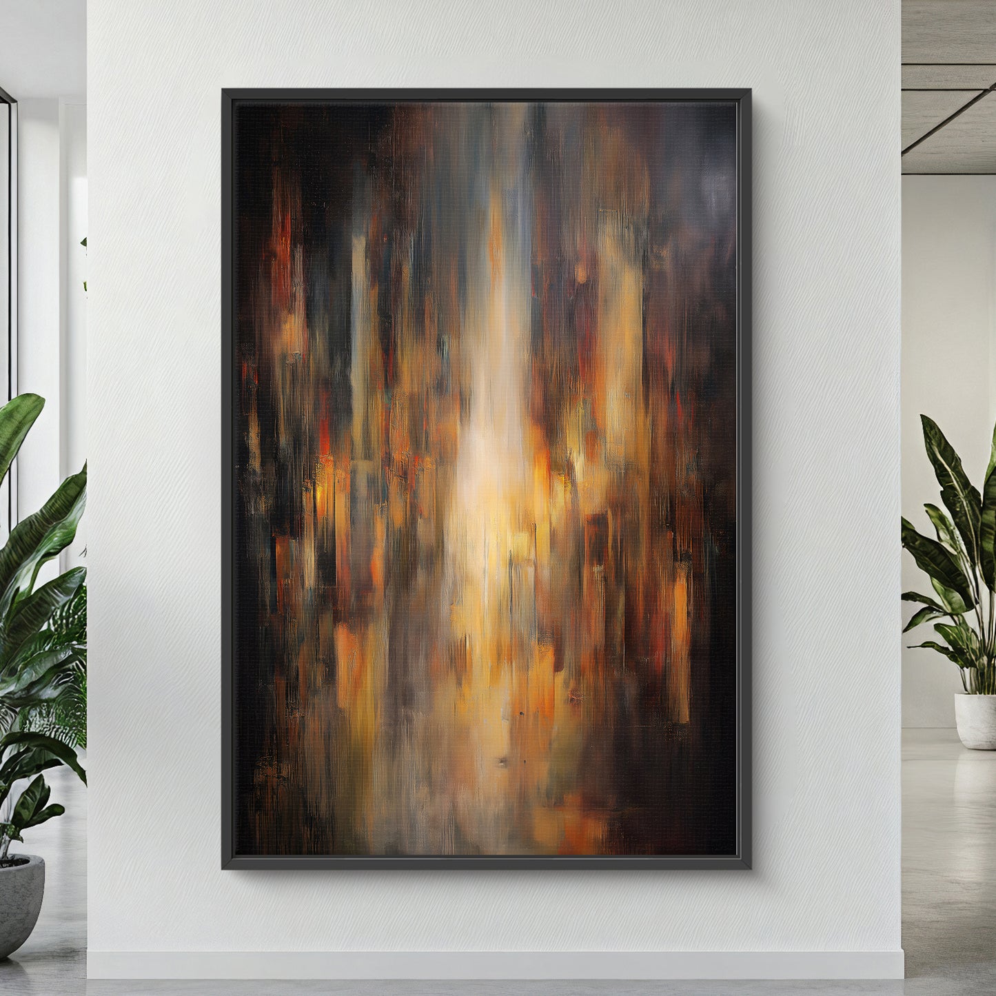Luminous Abstract Framed Canvas Wall Art - "Emberfall"