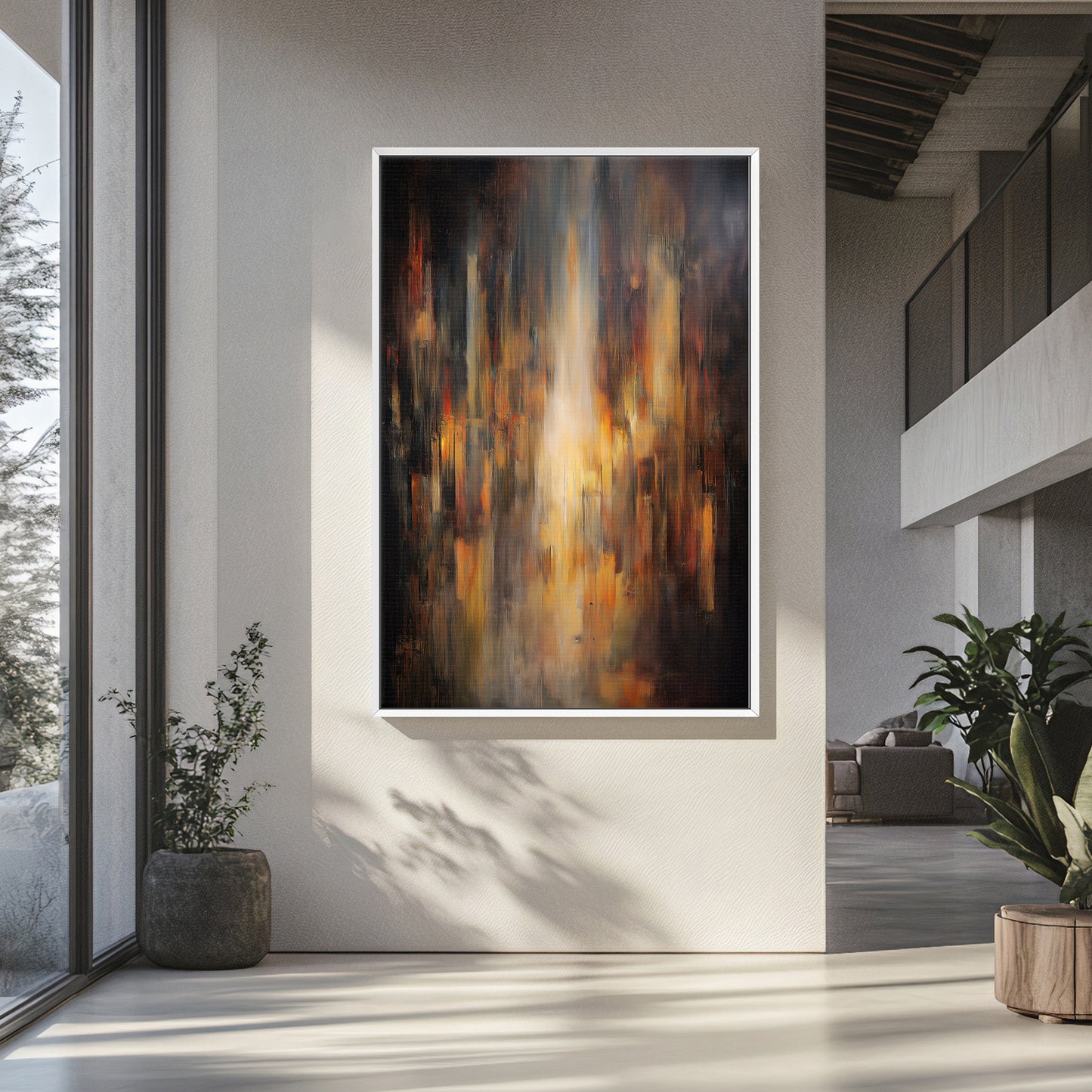 Luminous Abstract Framed Canvas Wall Art - "Emberfall"