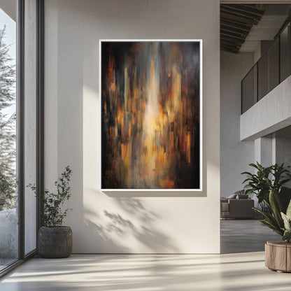 Luminous Abstract Framed Canvas Wall Art - "Emberfall"