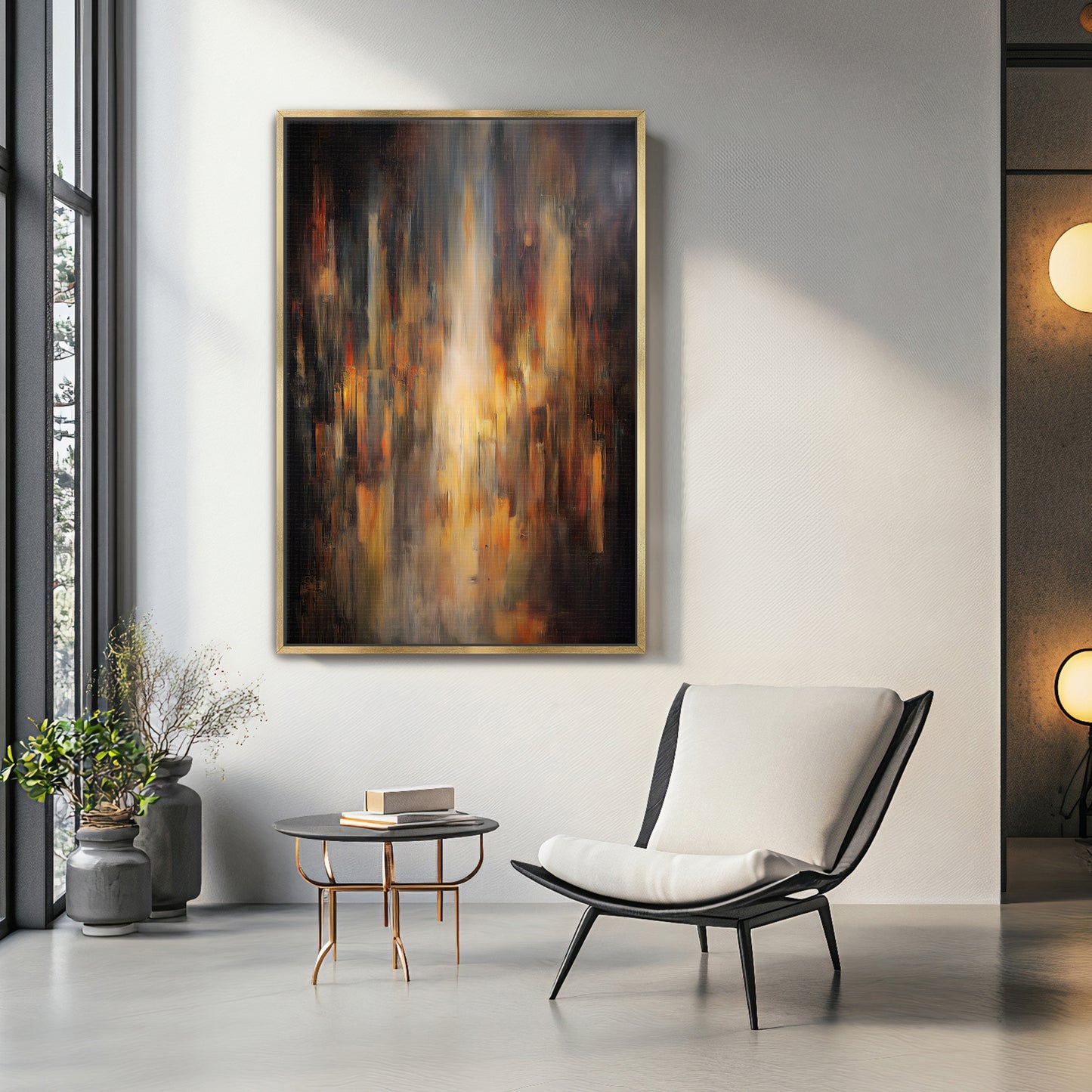 Luminous Abstract Framed Canvas Wall Art - "Emberfall"