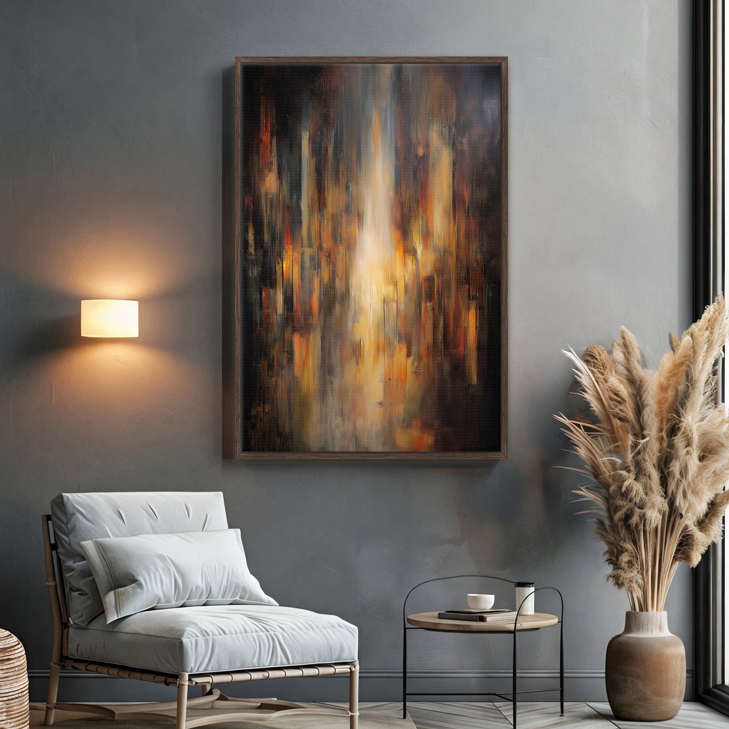 Luminous Abstract Framed Canvas Wall Art - "Emberfall"