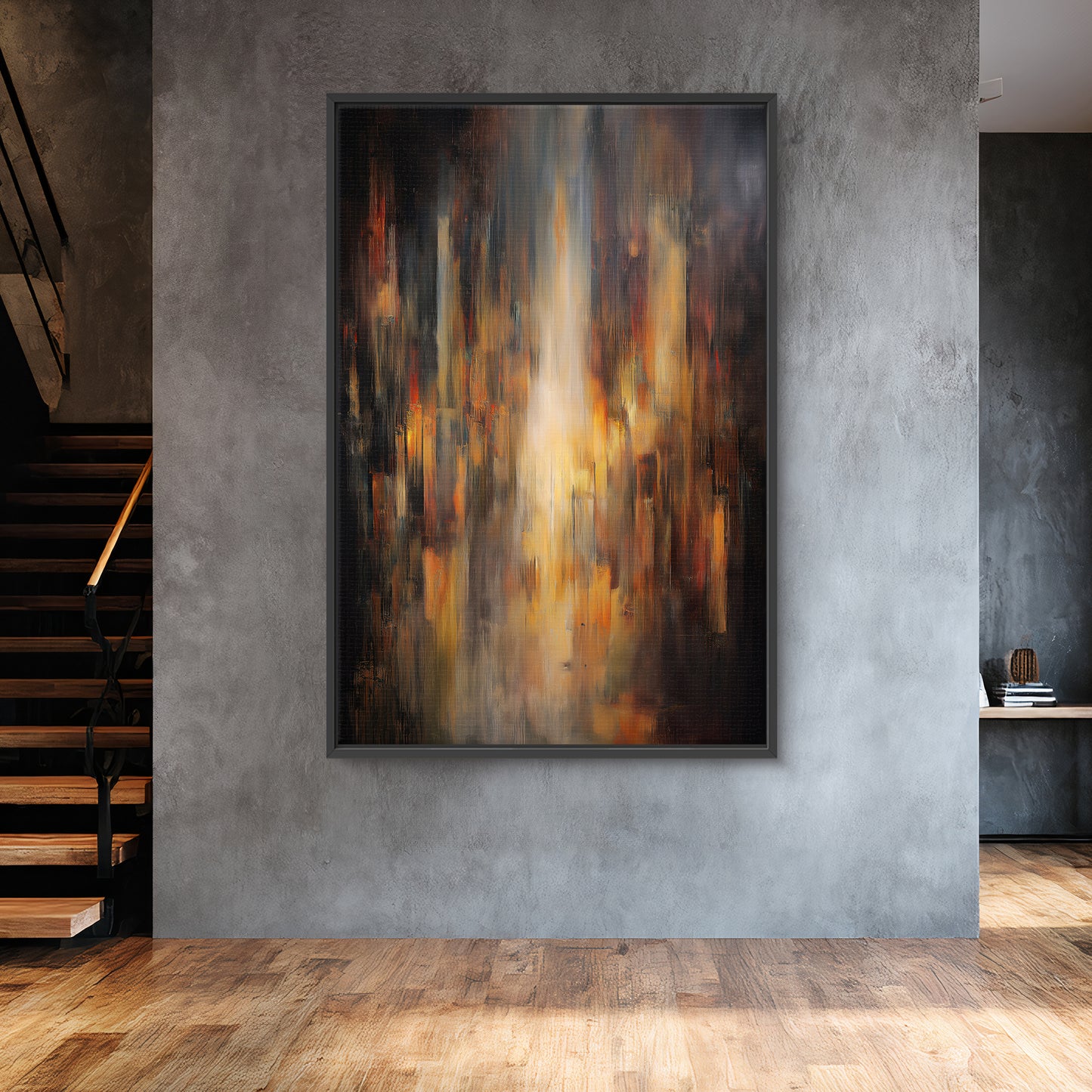 Luminous Abstract Framed Canvas Wall Art - "Emberfall"