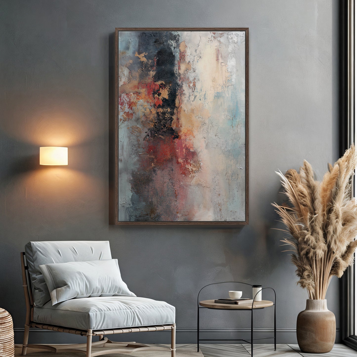 Abstract Artwork Framed Canvas Wall Art - "Oxide Trace"