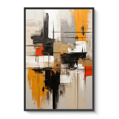 Abstract Geometric Artwork Framed Canvas Giclee Print - "Ochre Blueprint"