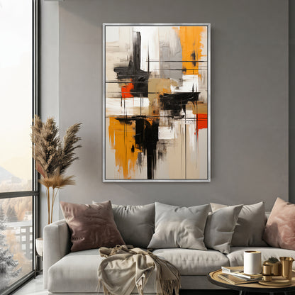 Abstract Geometric Artwork Framed Canvas Giclee Print - "Ochre Blueprint"