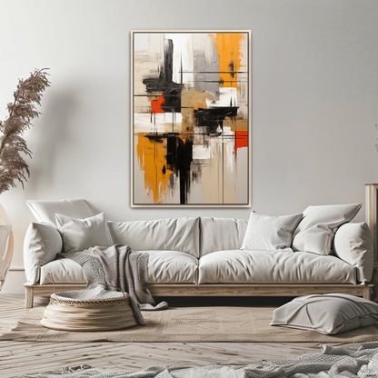 Abstract Geometric Artwork Framed Canvas Giclee Print - "Ochre Blueprint"
