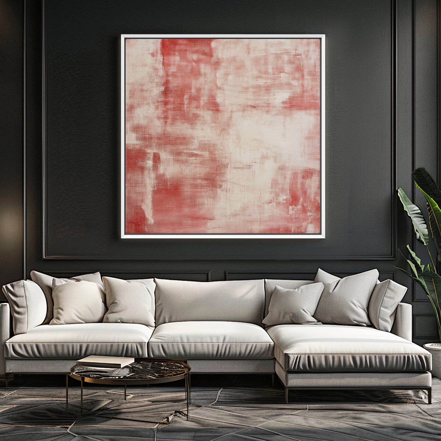 Minimalist Abstract Artwork Framed Canvas Wall Art - "Rouge Stain"