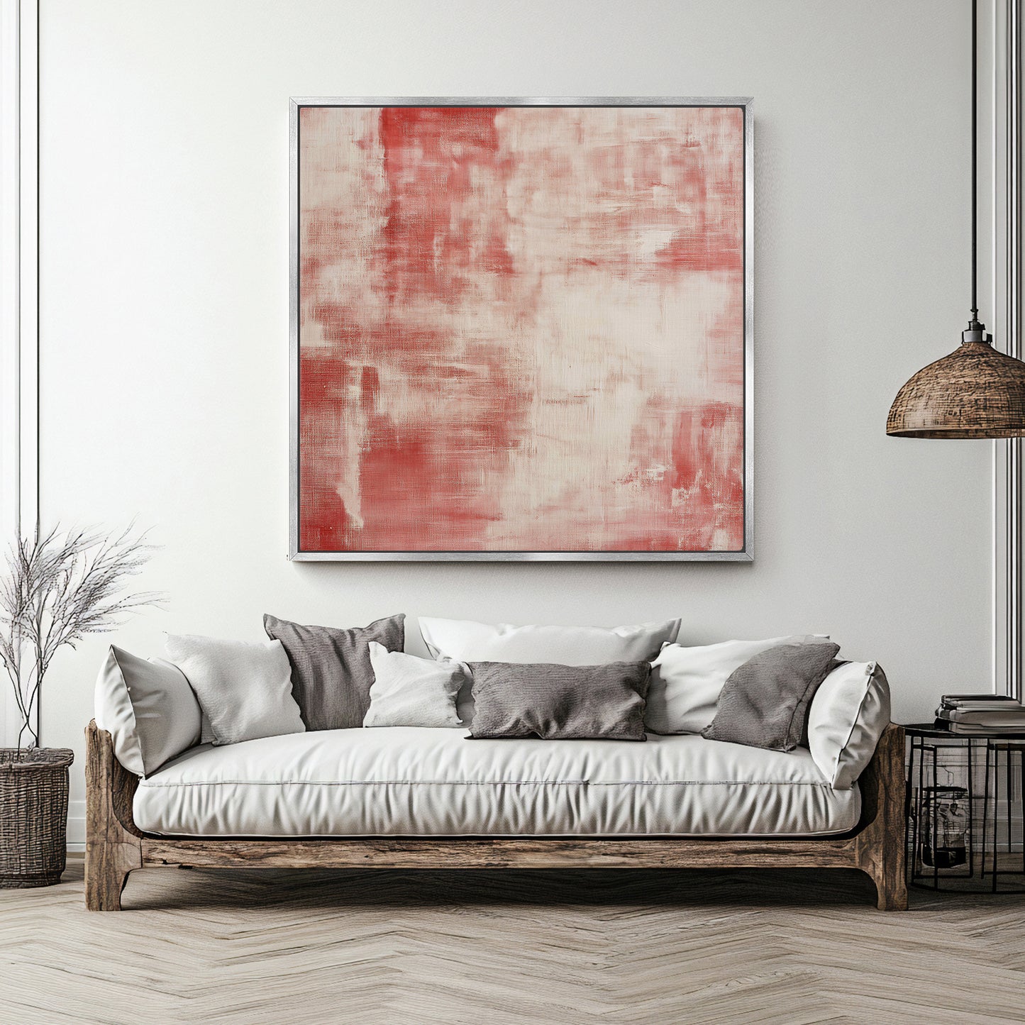 Minimalist Abstract Artwork Framed Canvas Wall Art - "Rouge Stain"