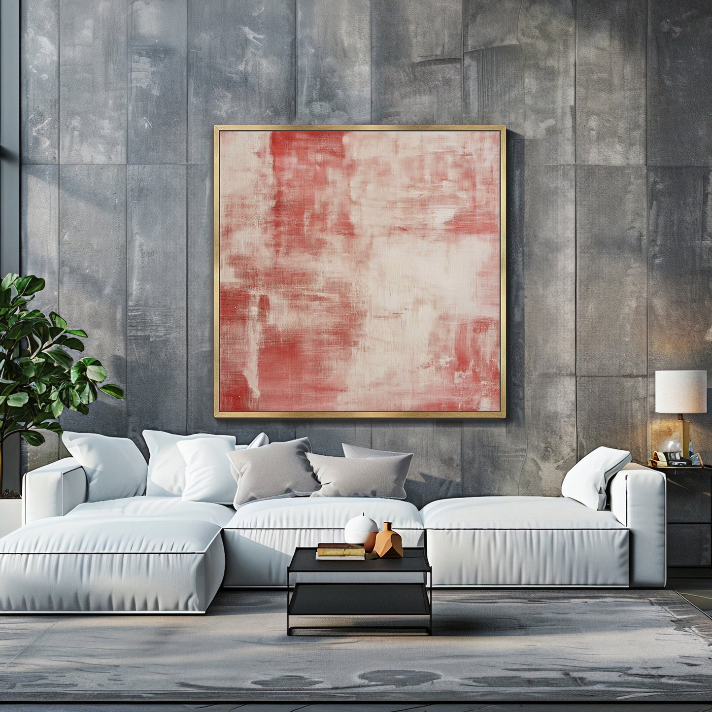 Minimalist Abstract Artwork Framed Canvas Wall Art - "Rouge Stain"