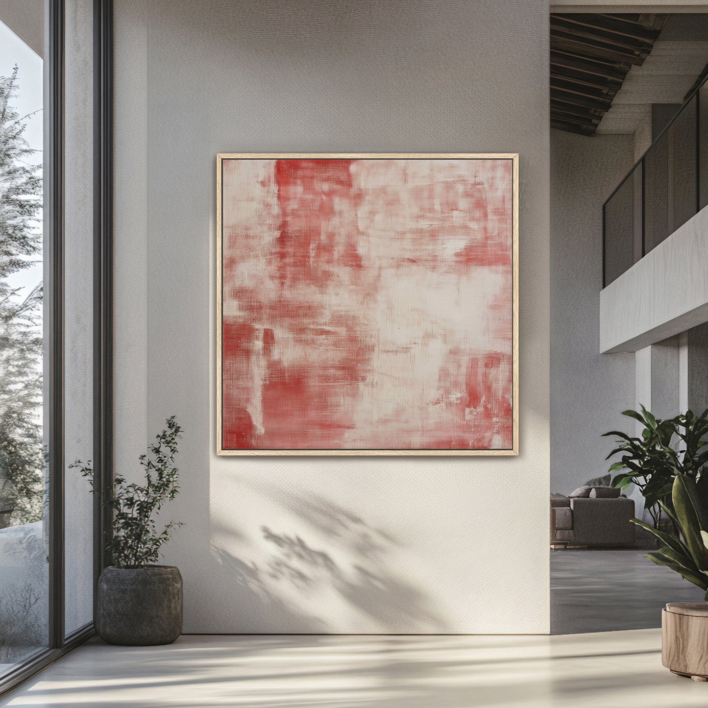 Minimalist Abstract Artwork Framed Canvas Wall Art - "Rouge Stain"