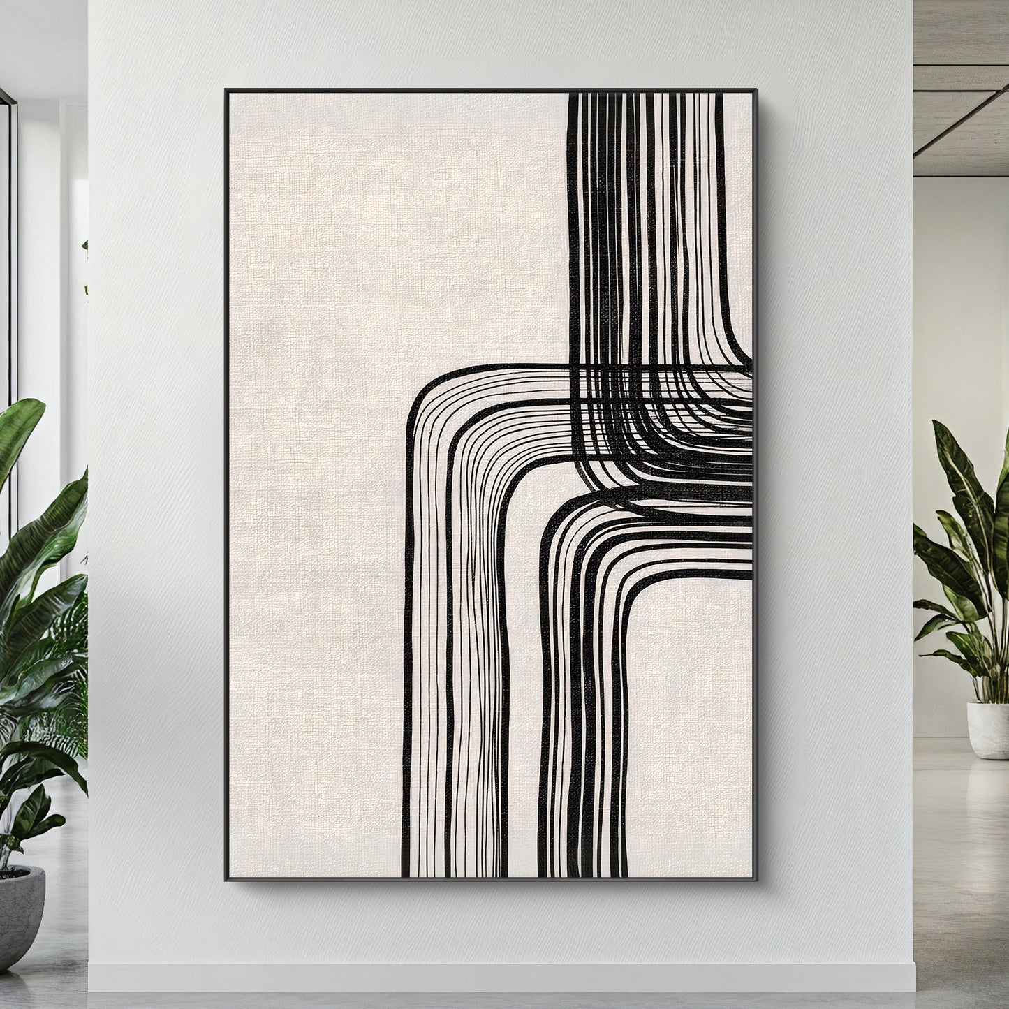 Modern Minimalist Abstract Framed Canvas Art – "Linear Equilibrium"