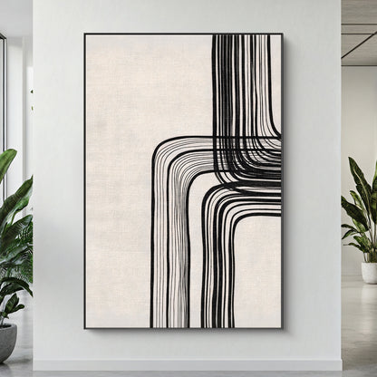 Modern Minimalist Abstract Framed Canvas Art – "Linear Equilibrium"